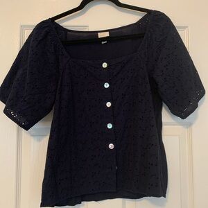 A New Day Navy Puff Sleeve Blouse